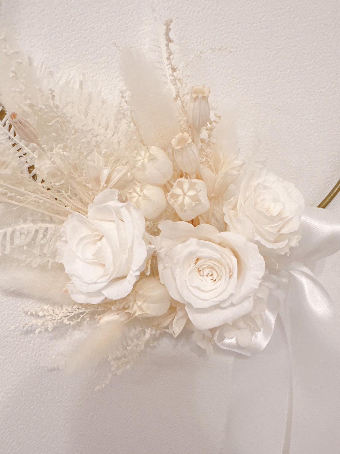 【ワイヤーリース】ホワイトローズのワイヤーリング ♥ リングリース  ゴールドワイヤー ウエディング 上品 シンプル 祝 | 7枚目